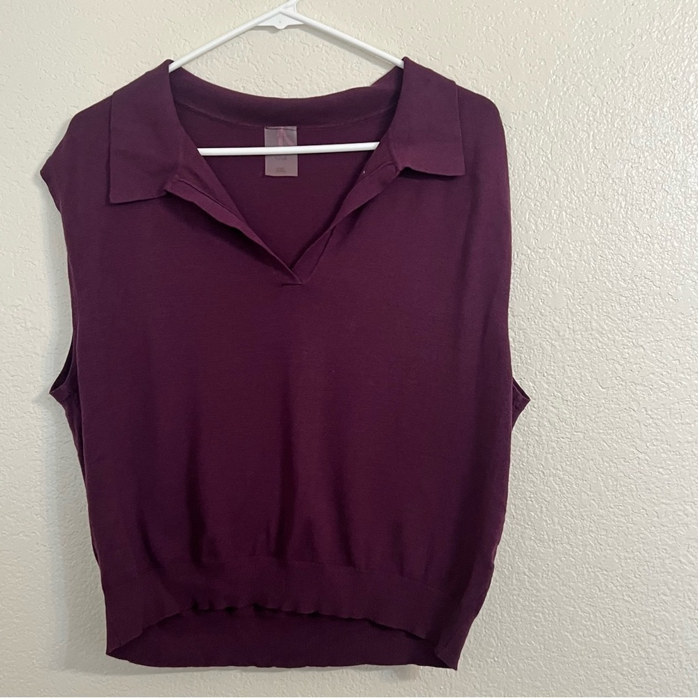 Calia Sleeveless Collared Knit Top in Vneck vest athletic comfy lounge academia